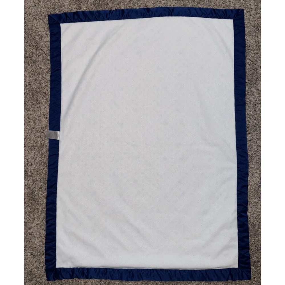 Just Born Baby Blanket Plush Blue White Explore Dream Discover Satin Minky Dot